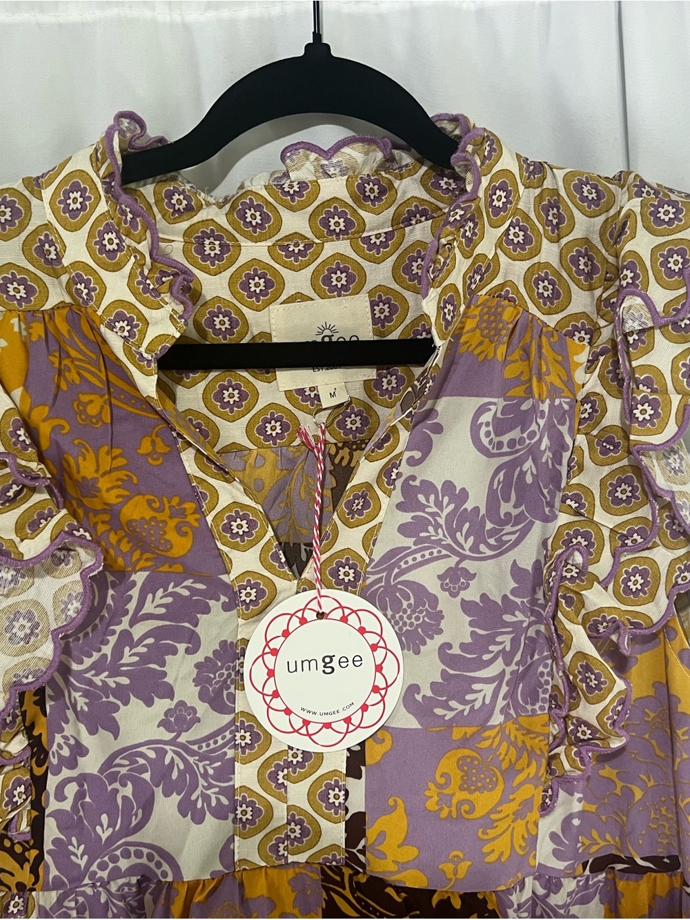 Umgee Patchwork Floral Maxi Dress in Purple, Mustard & Brown nwt M - Picture 2 of 9